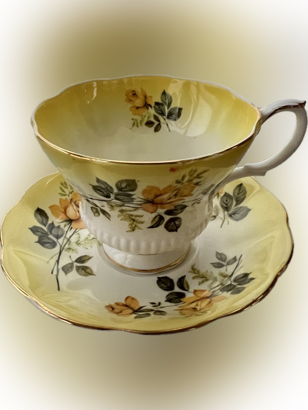 ☕️Royal Albert Yellow & White Floral Bone China Teacup Saucer Reflection Series